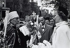 Parishioners greeting Metropolitan John during a parish visitation. Undated, likely 1950s.